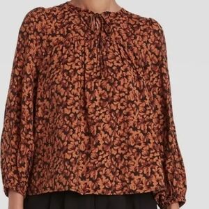 New Day Women's Balloon Long Sleeve Blouse Brown Floral NWT   Size 2X